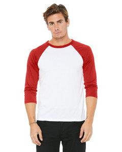 Bella B3200 - Unisex ¾ sleeve baseball tee Blanco / Rojo