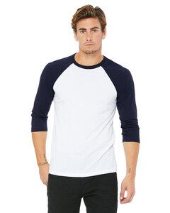 Bella B3200 - Unisex ¾ sleeve baseball tee Blanco / Azul marino