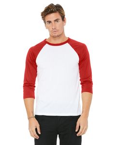 Bella+Canvas 3200 - Unisex 3/4-Sleeve Baseball T-Shirt Blanco / Rojo