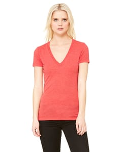 Bella+Canvas 8435 - Ladies Triblend Short-Sleeve Deep V-Neck T-Shirt Red Triblend