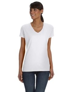 Fruit of the Loom L39VR - Ladies 5 oz., 100% Heavy Cotton HD® V-Neck T-Shirt Blanco