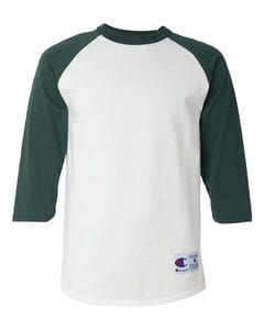 Champion T137 - Raglan Baseball T-Shirt White/ Dark Green