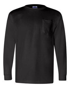 Bayside 3055 - Union-Made Long Sleeve T-Shirt with a Pocket Negro