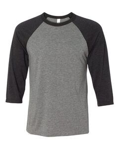 Bella+Canvas 3200 - Remera unisex báisbol Raglan manga 3/4  Grey/ Charcoal-Black Triblend