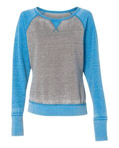 J. America 8927 - Ladies' Zen Fleece Raglan Sleeve Crewneck Sweatshirt Cement/ Oceanberry