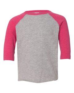 Rabbit Skins 3330 - Toddler Fine Jersey Three-Quarter Sleeve Baseball T-Shirt Vintage Heather/ Vintage Hot Pink