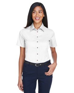 Harriton M500SW - Ladies Easy Blend Short-Sleeve Twill Shirt with Stain-Release Blanco