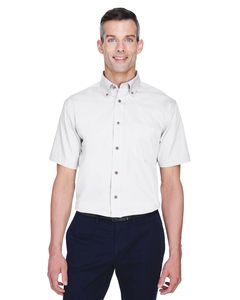 Harriton M500S - Men's Easy Blend Short-Sleeve Twill Shirt with Stain-Release Blanco