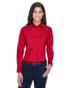 Harriton M500W - Ladies Easy Blend Long-Sleeve Twill Shirt with Stain-Release Rojo