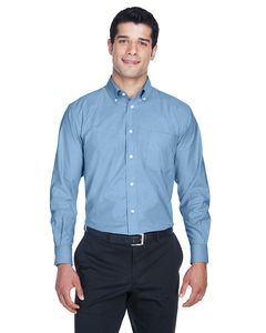 Harriton M600 - Men's Long-Sleeve Oxford with Stain-Release Azul Cielo