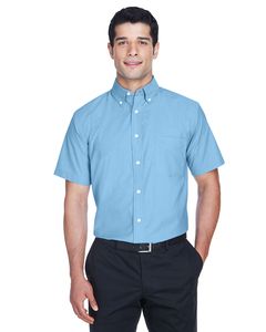 Harriton M600S - Men's Short-Sleeve Oxford with Stain-Release Azul Cielo