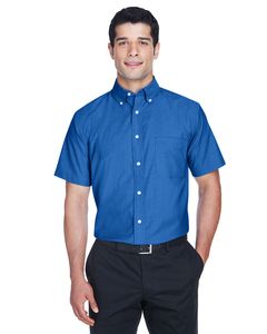 Harriton M600S - Men's Short-Sleeve Oxford with Stain-Release Francés Azul
