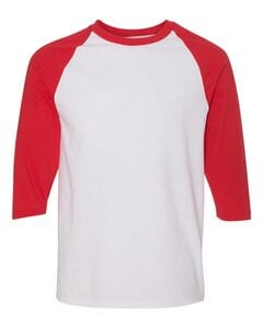 Gildan 5700 - Remera de algodón grueso manga raglán tres cuartos  White/ Red