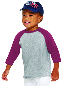 Rabbit Skins 3330 - Toddler Fine Jersey Three-Quarter Sleeve Baseball T-Shirt Vintage Heather/ Vintage Burgundy