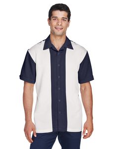 Harriton M575 - Men's Two-Tone Bahama Cord Camp Shirt Navy/Creme