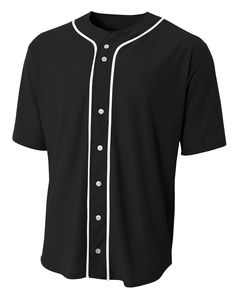 A4 N4184 - Shorts Sleeve Full Button Baseball Top Negro