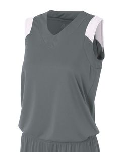 A4 NW2340 - Ladies Moisture Management V Neck Muscle Shirt Graphite/White