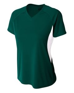 A4 NW3223 - Ladies Color Block Performance V-Neck Shirt Forest/White