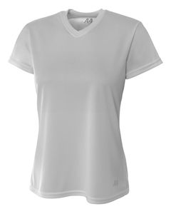 A4 NW3254 - Ladies Shorts Sleeve V-Neck Birds Eye Mesh T-Shirt Plata