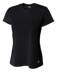 A4 NW3254 - Ladies Shorts Sleeve V-Neck Birds Eye Mesh T-Shirt Negro