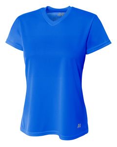 A4 NW3254 - Ladies Shorts Sleeve V-Neck Birds Eye Mesh T-Shirt Real Azul
