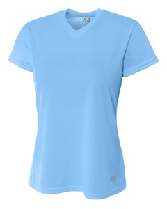 A4 NW3254 - Ladies Shorts Sleeve V-Neck Birds Eye Mesh T-Shirt Azul Cielo