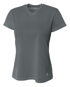 A4 NW3254 - Ladies Shorts Sleeve V-Neck Birds Eye Mesh T-Shirt Grafito