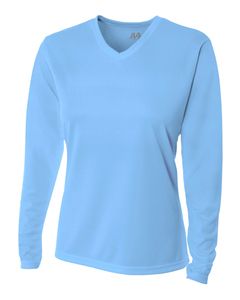 A4 NW3255 - Ladies Long Sleeve V-Neck Birds Eye Mesh T-Shirt Azul Cielo