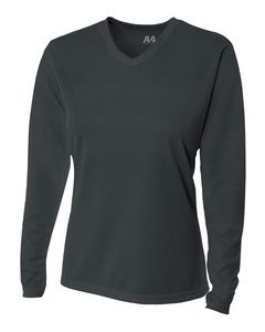 A4 NW3255 - Ladies Long Sleeve V-Neck Birds Eye Mesh T-Shirt Grafito