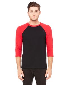 Bella+Canvas 3200 - Unisex 3/4-Sleeve Baseball T-Shirt Negro / Rojo