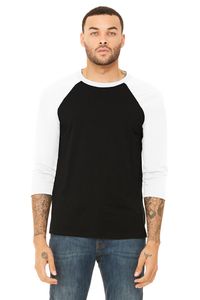 Bella+Canvas 3200 - Unisex 3/4-Sleeve Baseball T-Shirt Negro / Blanco