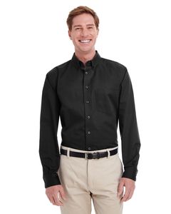 Harriton M581T - Men's Tall Foundation 100% Cotton Long Sleeve Twill Shirt with Teflon Negro