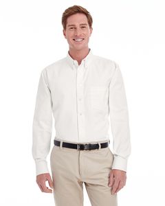 Harriton M581T - Men's Tall Foundation 100% Cotton Long Sleeve Twill Shirt with Teflon Blanco
