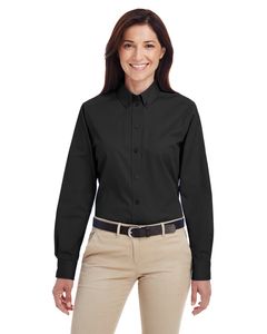 Harriton M581W - Ladies Foundation 100% Cotton Long Sleeve Twill Shirt with Teflon Negro