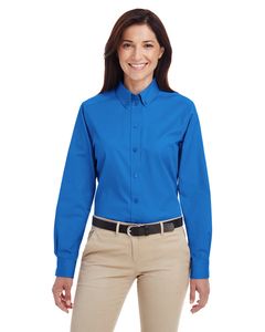 Harriton M581W - Ladies Foundation 100% Cotton Long Sleeve Twill Shirt with Teflon Francés Azul
