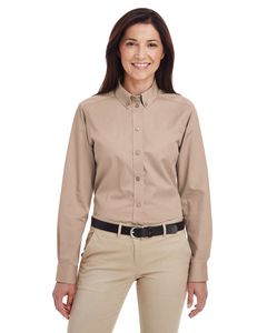 Harriton M581W - Ladies Foundation 100% Cotton Long Sleeve Twill Shirt with Teflon Caqui