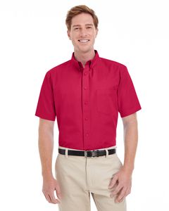 Harriton M582 - Men's Foundation 100% Cotton Short Sleeve Twill Shirt Teflon Rojo