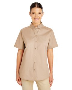 Harriton M582W - Ladies Foundation 100% Cotton Short Sleeve Twill Shirt Teflon Caqui