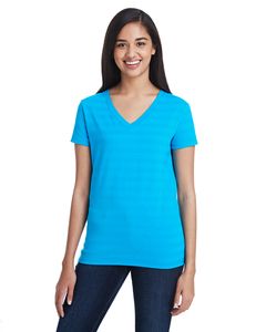 Threadfast 252RV - Ladies Invisible Stripe V-Neck T-Shirt Turquoise Invisible Stripe