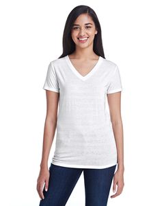 Threadfast 252RV - Ladies Invisible Stripe V-Neck T-Shirt White Invisible Stripe
