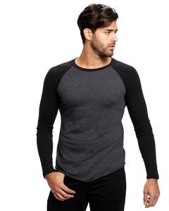 US Blanks US6600 - Adult Long Sleeve Baseball Tee Heather Charcoal/Black