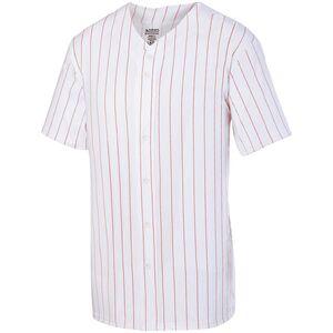 Augusta Sportswear 1685 - Remera de béisbol rayada con botones  Blanco / Rojo