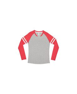 LAT LA3534 - LAT Ladies' Vintage Fine Jersey Gameday Mash-Up Long Sleeve Tee Vn Hthr/ Vn Red/ Blended Wht