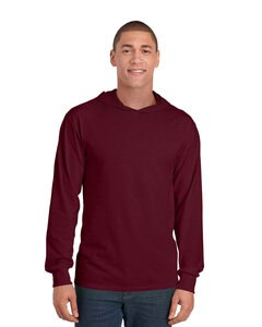 Fruit of the Loom 4930LSH - Men's HD Cotton Jersey Hooded T-Shirt Granate