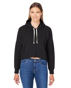 J. America 8853JA - Ladies Triblend Cropped Hooded Sweatshirt Black Solid