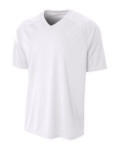 A4 N3373 - Adult Polyester V-Neck Strike Jersey with Contrast Sleeve Blanco